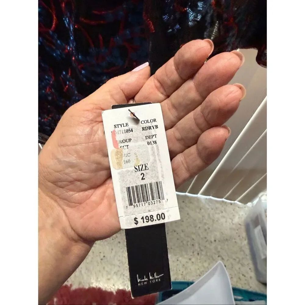 Nicole Miller Embroidered Mesh Dress Black Red Blue Sheer Bell Sleeve Cocktail S - Picture 5 of 13